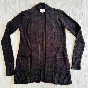 Ambiance Women’s Small Brown Ribbed Cardigan Open Front Pockets